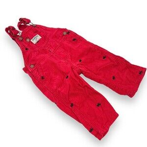 Osh Kosh Girl Red Curdoroy Embroidered Dog Print Overalls Infant Sz. 9mo